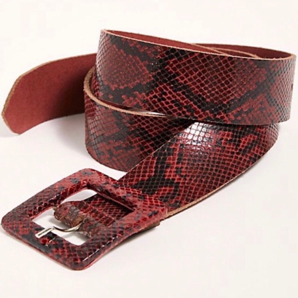Free People Red Snakeskin Belt